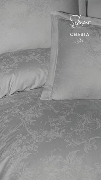 Постільна білизна Saheser Delux Jacquard Satin євро розмір Celesta Gri 41670-К фото
