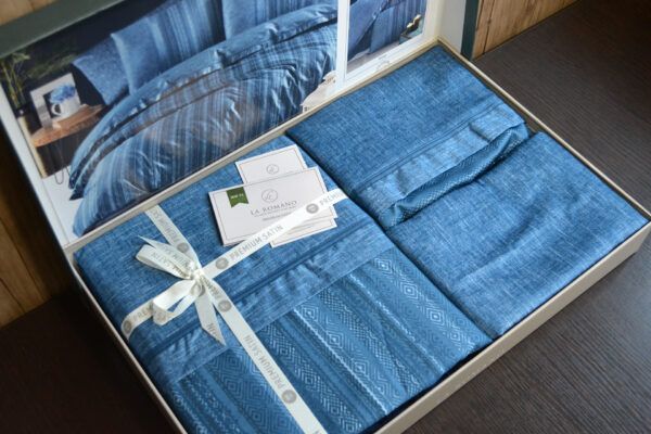 Постільна білизна євро розмір La Romano Premium Satin Talya Blue 20035-К фото