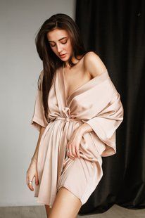 Халат шовковий Nude, бежевий SH0006-01-04 фото