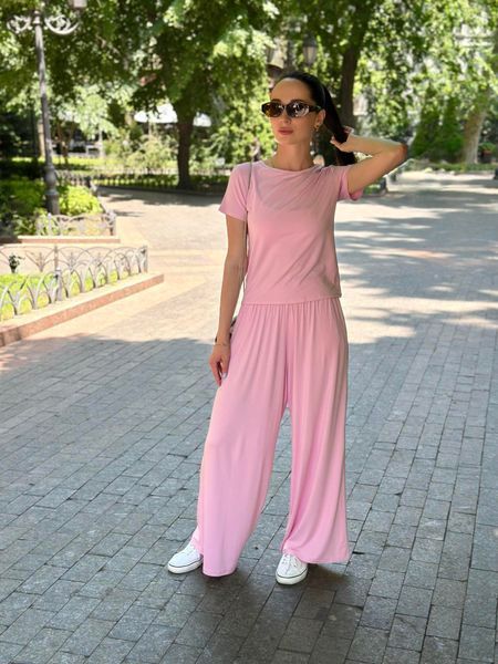Жіночий костюм Dolce Vita з віскози футболка та штани палаццо рожевий S/M DV2 фото