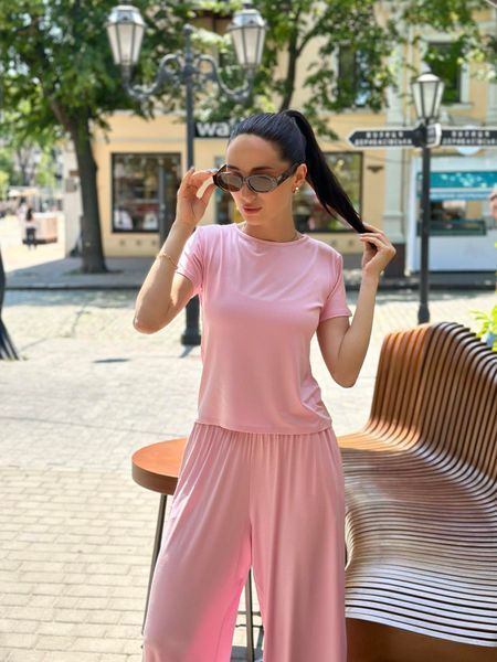 Жіночий костюм Dolce Vita з віскози футболка та штани палаццо рожевий S/M DV2 фото