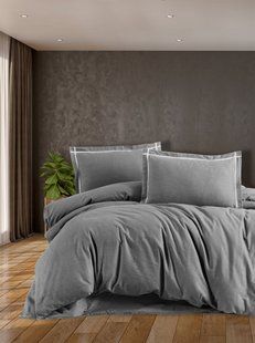 Фланелева постільна білизна First Choice Flanel євро Soprano Grey 40708-К фото