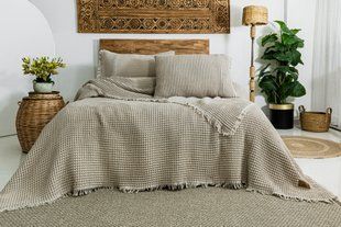 Вафельне покривало з наволочками Saheser Norah 240 х 260 см. Beige 34415-К фото