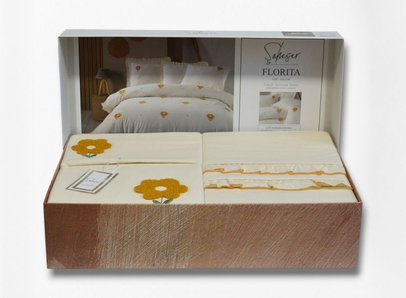 Постільна білизна Saheser Stonewashed Ranforce сімейний розмір Florita Yellow 41394-К фото