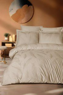 Постільна білизна Saheser Delux Jacquard Satin євро розмір Hazel Bej 41672-К фото