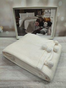 В'язаний плед з помпонами 220 на 240 см Zeyd Home білий 1005072 фото