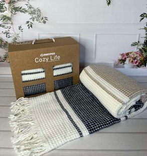 Плед бавовняний Merinos 130&times;170 см Cozy Life Black Beige 39391 фото
