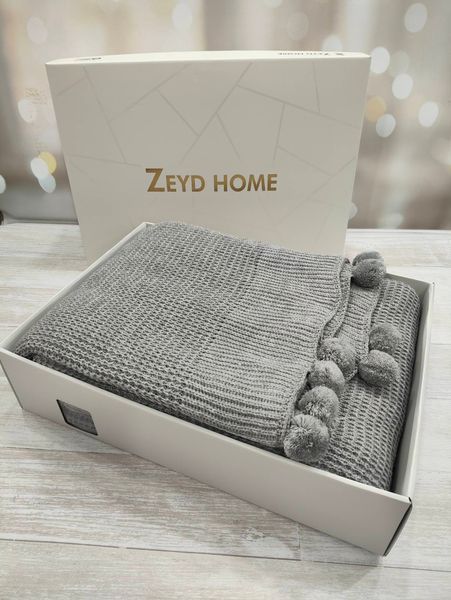 В'язаний плед з помпонами 220 на 240 см Zeyd Home сірий 1005073 фото