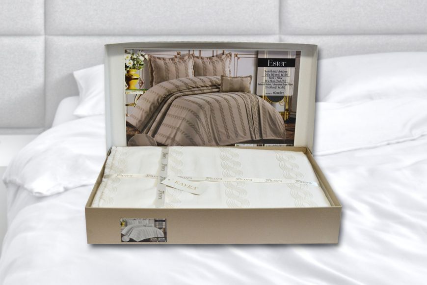 Жаккардовое покрывало с наволочками Ester Cream 240 x 260 см 34209-К фото