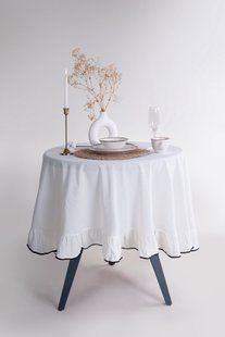 Кругла скатертина з вареної бавовни Limasso Exclusive Essualte 160 см. Snow White 33248-К фото