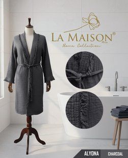 Женский муслиновый халат La Maison Alyona Charcoal серый 50009-К фото