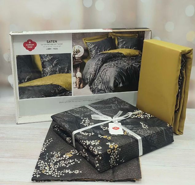 Постельное белье евро размер Cotton Box Lux Satin Libby Yesil антрацит 1002941 фото