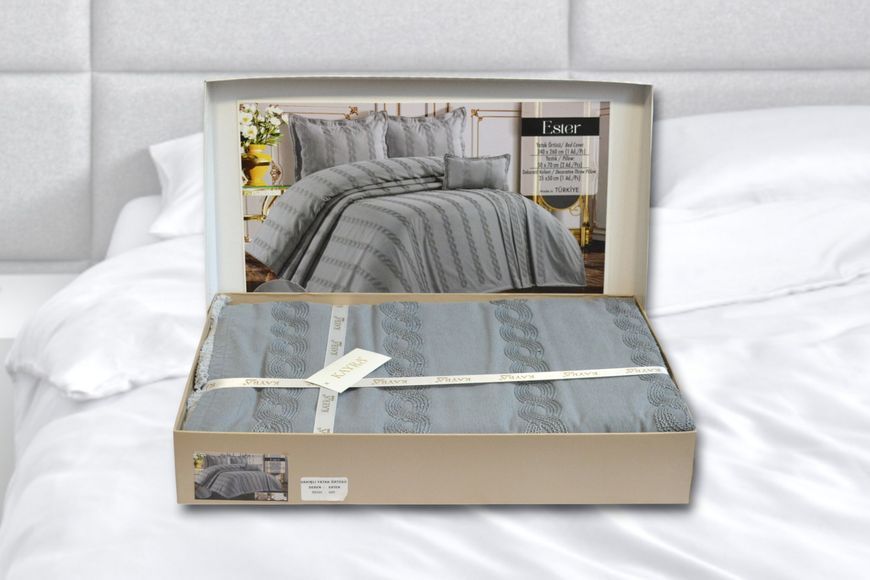 Жаккардовое покрывало с наволочками Ester Grey 240 x 260 см 34210-К фото