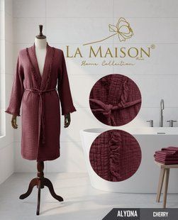 Жіночий мусліновий халат La Maison Alyona Cherry фуксія 50010-К фото