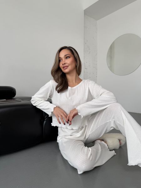 Домашній костюм Кофта + Штани, молочний S/M 195m фото