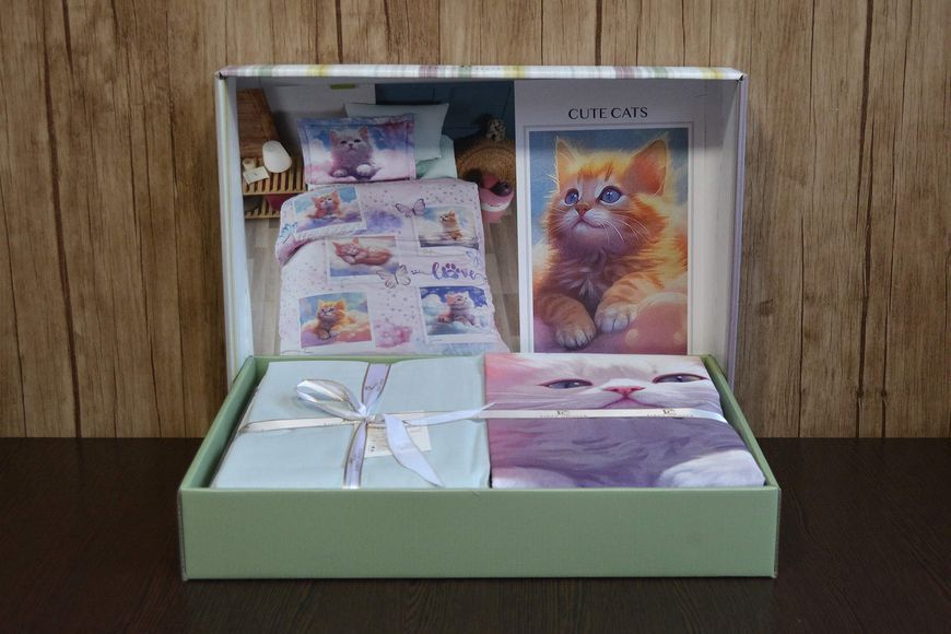 Постільна білизна First Choice Exclusive Digital Ранфорс 3D полуторний Cute Cats 21618-К фото
