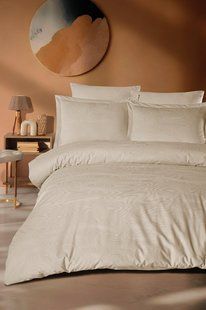 Постільна білизна Saheser Delux Jacquard Satin євро розмір Robin Bej 41675-К фото