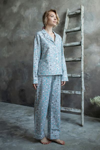 Піжамний фланелевий костюм з брюками Blue Stars (XS) FL0010-58-69 фото