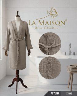 Женский муслиновый халат La Maison Alyona Stone бежевый 50013-К фото