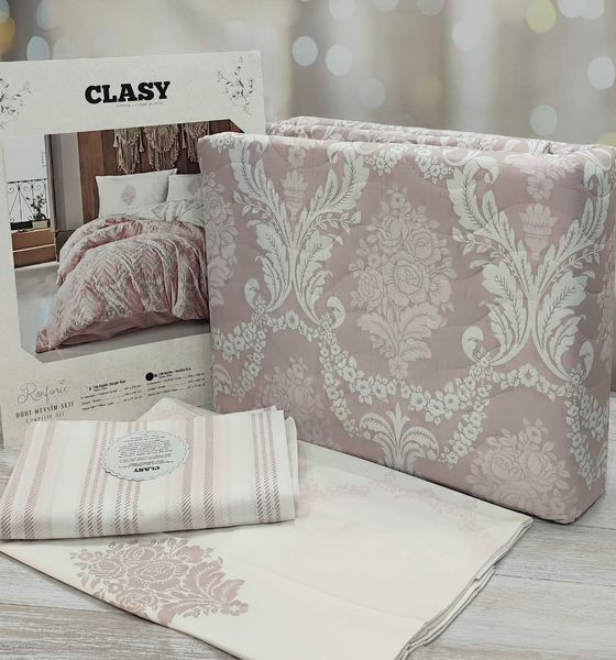 Комплект постільної білизни зі стьобаною підковдрою 4 сезона Clasy Fiorita V1 євро 10032401 фото
