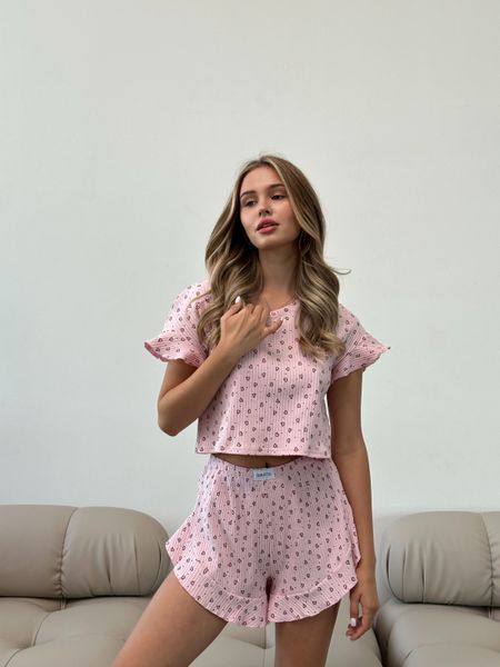 Жіночий домашній костюм-піжама Футболка + Шорти, рожевий S/M 183r фото