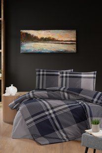 Фланелева постільна білизна First Choice Flanel євро Veldor Navy Blue 40720-К фото