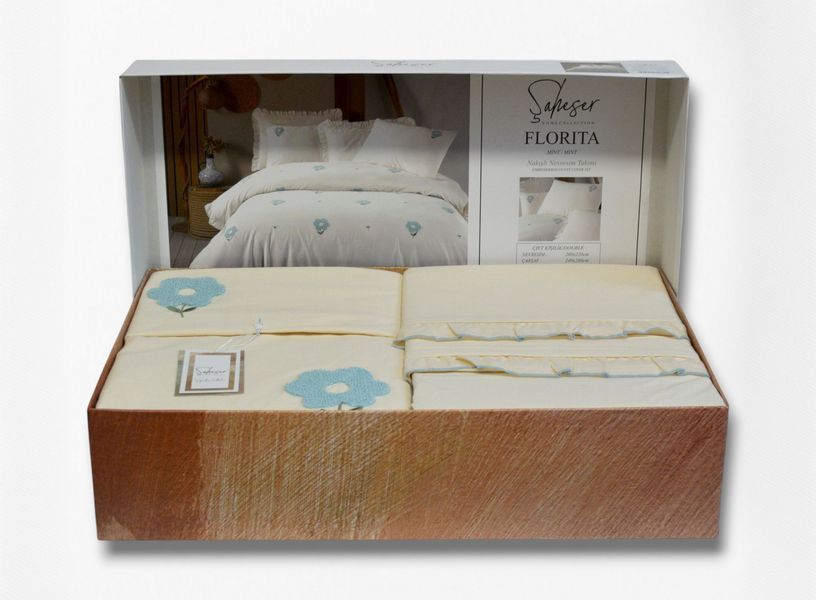Постільна білизна Saheser Stonewashed Ranforce сімейний розмір Florita Mint 41393-К фото