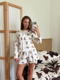 Домашній костюм-піжама Кофта + Топ + Шорти Teddy крем S/M 253t фото