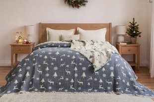 Муслінове новорічне покривало Saheser Merry 240 х 260 см. Navy Blue синій 34474-К фото