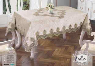 Велюрова скатертина Selin Nehir 160х220 см бежева 33161-К bej фото