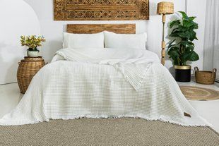 Вафельне покривало з наволочками Saheser Norah 240 х 260 см. Cream 34416-К фото