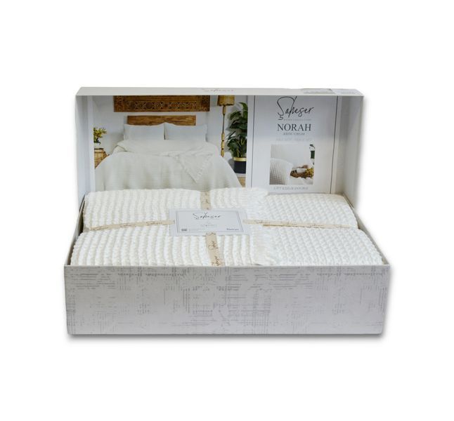 Вафельне покривало з наволочками Saheser Norah 240 х 260 см. Cream 34416-К фото