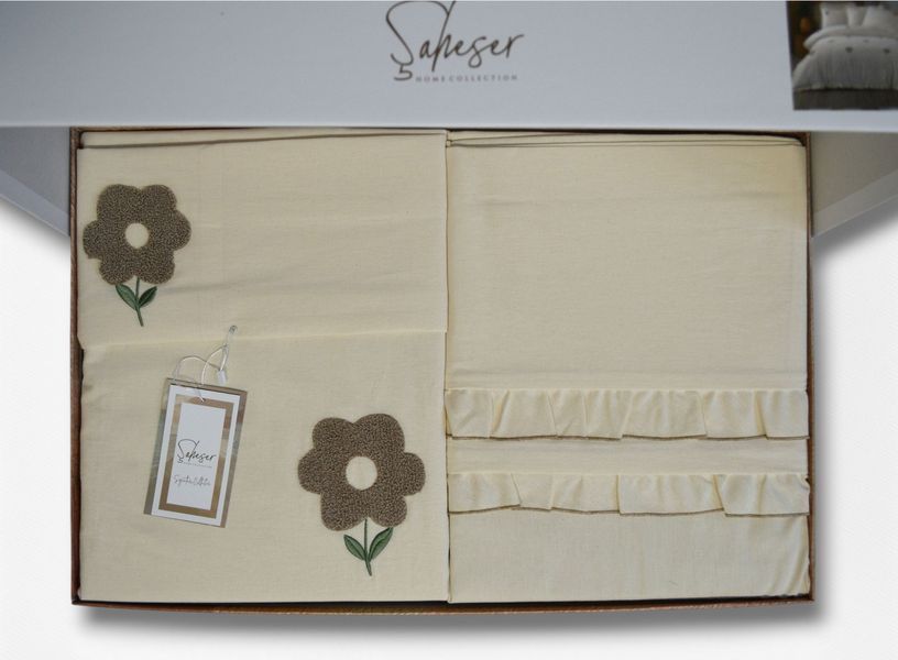 Постільна білизна Saheser Stonewashed Ranforce сімейний розмір Florita Beige 41391-К фото