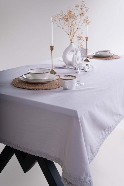 Скатертина з вареної бавовни Limasso French 160&times;220 см. Opal Grey 33234-К фото