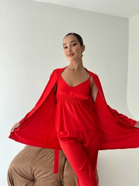 Домашній костюм 4 в 1 халат майка шорти штани червоний S 173red фото