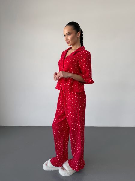 Домашній костюм Сердечко Сорочка + Штани, червоний S/M 209red фото
