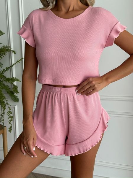 Домашній костюм-піжама Футболка + Шорти пудра S/M 174p фото