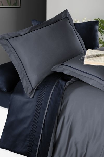 Постільна білизна First Choice Deluxe Satin євро Serenity Dark Grey-Navy Blue 21187-К фото