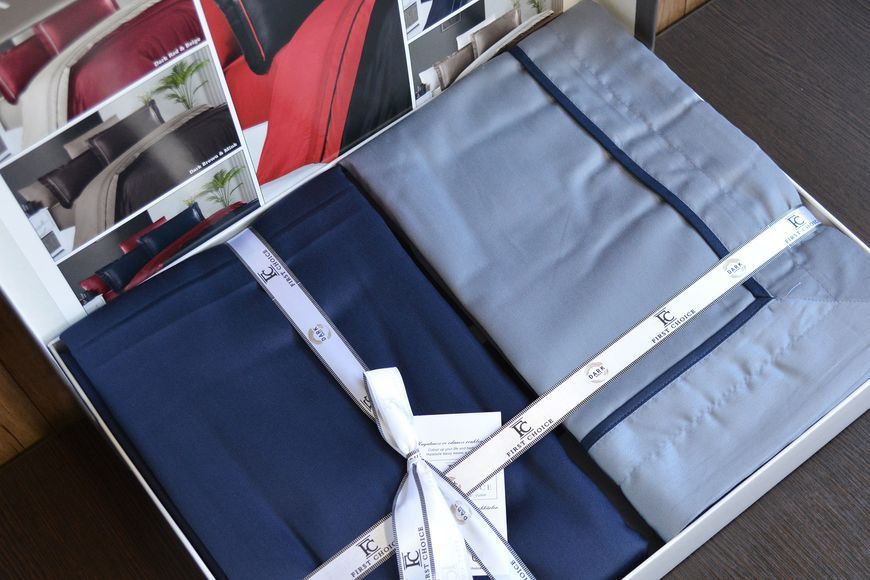 Постільна білизна First Choice Deluxe Satin євро Serenity Dark Grey-Navy Blue 21187-К фото